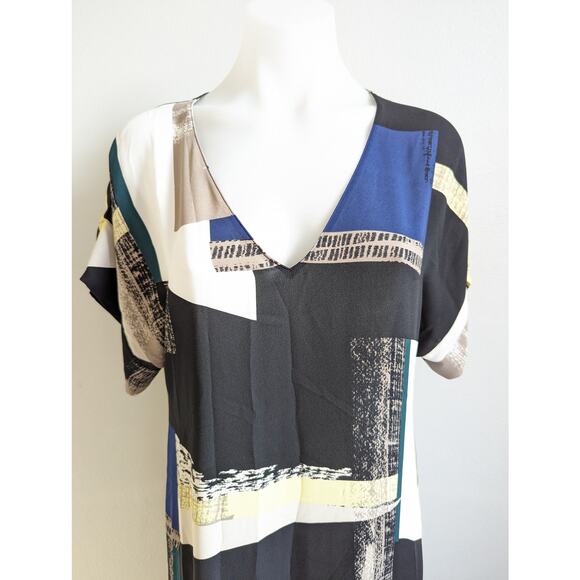Aritzia Babaton Sz XS Jessie Midi Dress Black White Abstract Print Short Sleeve - Picture 8 of 14